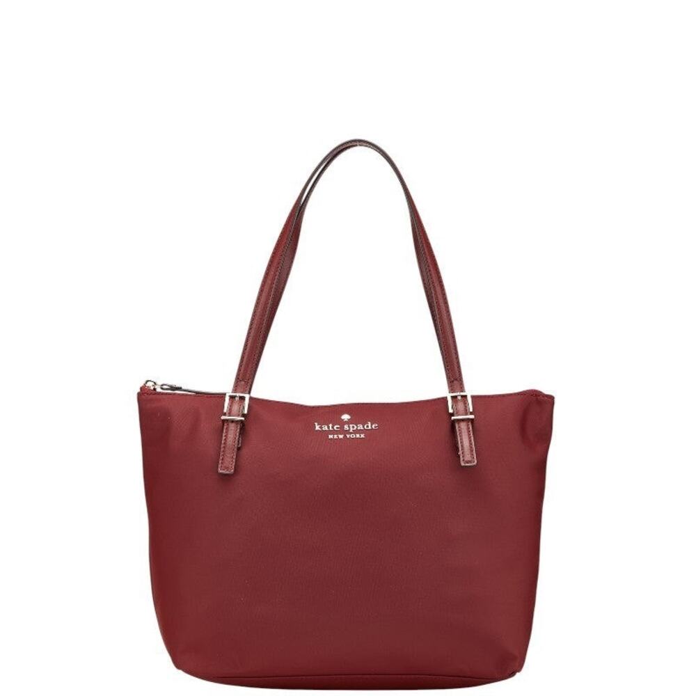 Kate Spade Nylon Leather Logo Tote Bag Burgundy